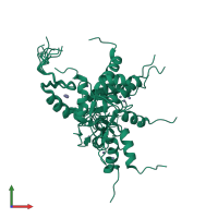 PDB entry 2lce coloured by chain, ensemble of 10 models, front view.