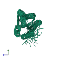PDB entry 2lci coloured by chain, ensemble of 20 models, side view.