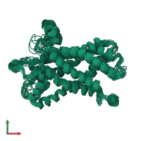 PDB entry 2lck coloured by chain, ensemble of 15 models, front view.