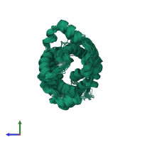 PDB entry 2lck coloured by chain, ensemble of 15 models, side view.