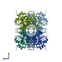 PDB entry 2ldx coloured by chain, side view.