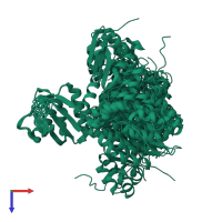 PDB entry 2ldy coloured by chain, ensemble of 21 models, top view.