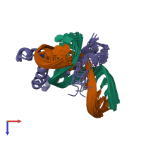 PDB entry 2lef coloured by chain, ensemble of 12 models, top view.