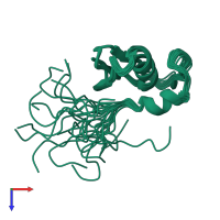 PDB entry 2leo coloured by chain, ensemble of 20 models, top view.