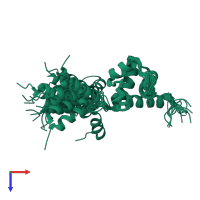 PDB entry 2lf6 coloured by chain, ensemble of 20 models, top view.
