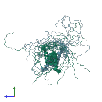 PDB entry 2lfh coloured by chain, ensemble of 20 models, side view.