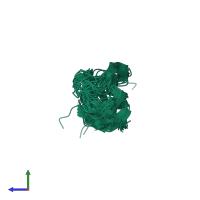 PDB entry 2lge coloured by chain, ensemble of 20 models, side view.