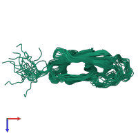 PDB entry 2lge coloured by chain, ensemble of 20 models, top view.