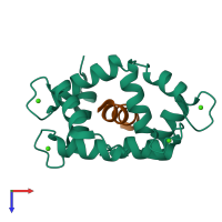 PDB entry 2lgf coloured by chain, top view.