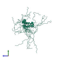PDB entry 2lgq coloured by chain, ensemble of 20 models, side view.