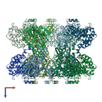 PDB entry 2lgs coloured by chain, top view.