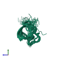 PDB entry 2lgy coloured by chain, ensemble of 20 models, side view.