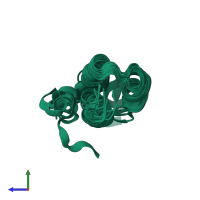 PDB entry 2lhg coloured by chain, ensemble of 10 models, side view.