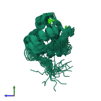 PDB entry 2lhh coloured by chain, ensemble of 20 models, side view.