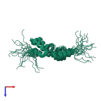 PDB entry 2lht coloured by chain, ensemble of 20 models, top view.