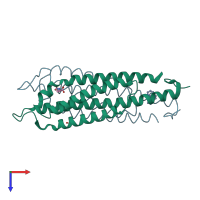 PDB entry 2lig coloured by chain, top view.