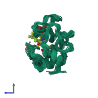 PDB entry 2lit coloured by chain, ensemble of 20 models, side view.