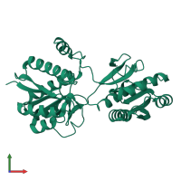 PDB entry 2liv coloured by chain, front view.