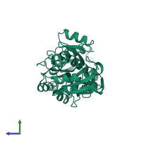 PDB entry 2liv coloured by chain, side view.