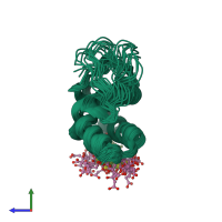PDB entry 2liw coloured by chain, ensemble of 20 models, side view.