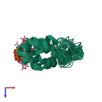 PDB entry 2liw coloured by chain, ensemble of 20 models, top view.