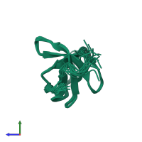 PDB entry 2lj0 coloured by chain, ensemble of 15 models, side view.