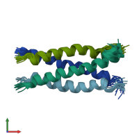 PDB entry 2ljb coloured by chain, ensemble of 15 models, front view.