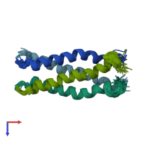 PDB entry 2ljb coloured by chain, ensemble of 15 models, top view.