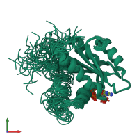 PDB entry 2lkd coloured by chain, ensemble of 18 models, front view.