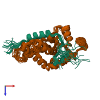 PDB entry 2lkm coloured by chain, ensemble of 20 models, top view.