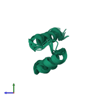 PDB entry 2lks coloured by chain, ensemble of 10 models, side view.