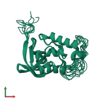 PDB entry 2lkv coloured by chain, ensemble of 10 models, front view.