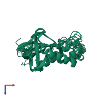 PDB entry 2lkv coloured by chain, ensemble of 10 models, top view.