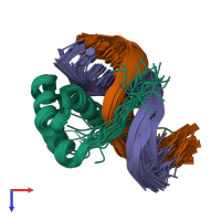 PDB entry 2lkx coloured by chain, ensemble of 17 models, top view.