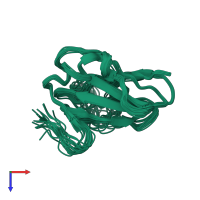 PDB entry 2lln coloured by chain, ensemble of 20 models, top view.