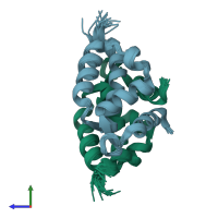PDB entry 2llu coloured by chain, ensemble of 20 models, side view.