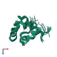 PDB entry 2llv coloured by chain, ensemble of 21 models, top view.