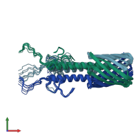 PDB entry 2lme coloured by chain, ensemble of 20 models, front view.