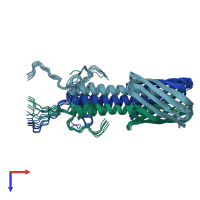 PDB entry 2lme coloured by chain, ensemble of 20 models, top view.