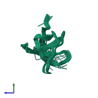 PDB entry 2lmj coloured by chain, ensemble of 20 models, side view.