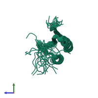 PDB entry 2ln3 coloured by chain, ensemble of 20 models, side view.