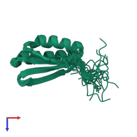 PDB entry 2ln3 coloured by chain, ensemble of 20 models, top view.