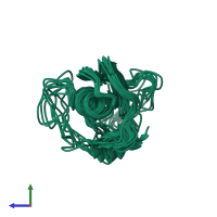 PDB entry 2ln8 coloured by chain, ensemble of 10 models, side view.