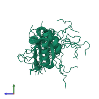 PDB entry 2lna coloured by chain, ensemble of 20 models, side view.