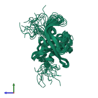 PDB entry 2lnc coloured by chain, ensemble of 20 models, side view.