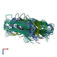 PDB entry 2lnq coloured by chain, ensemble of 10 models, top view.