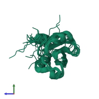 PDB entry 2lnx coloured by chain, ensemble of 20 models, side view.