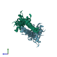 PDB entry 2loh coloured by chain, ensemble of 12 models, side view.