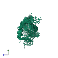 PDB entry 2loq coloured by chain, ensemble of 20 models, side view.