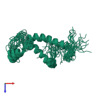 PDB entry 2loq coloured by chain, ensemble of 20 models, top view.
